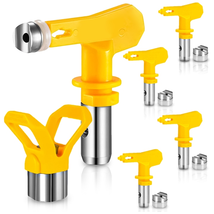 Set 4 duze de vopsire cu protectii pentru pistoale de pulverizare, Pixel, otel, galben, compatibilitate universala