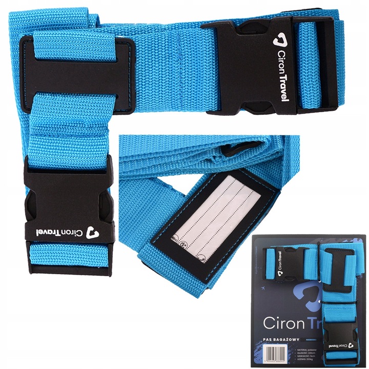 Curea Bagaj, Ciron, Banda De Securizare Pentru Valiza Cu Catarama Tip Klik Si Eticheta Pentru Date, Durabila Si Reglabila Pentru Calatorii, Protejeaza Impotriva Deschiderii Accidentale, Lungime 220 cm, Latime 5 cm, 200 kg, Albastru