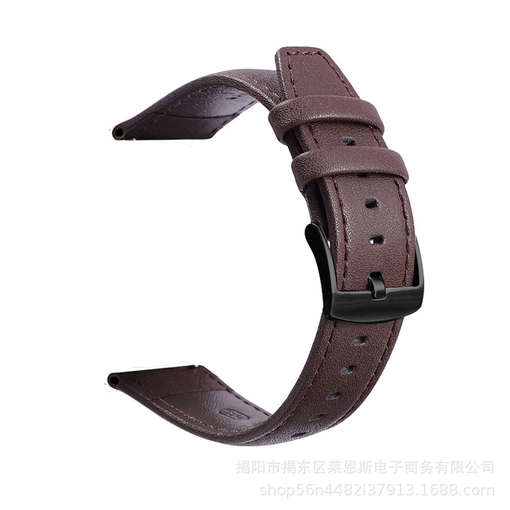 Curea ceas din piele, dublu strat, compatibil Huawei GT3/GT2, Samsung S1, Xiaomi S12, catarama cu pin, maro inchis/negru, 20mm