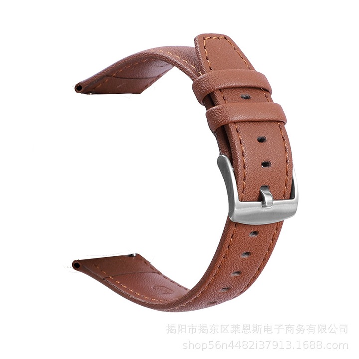 Curea ceas piele, compatibila cu Huawei GT3/GT2, Samsung S1, Xiaomi S7, catarama pin argintie, dublu strat Double Layer GT, maro deschis, 22mm