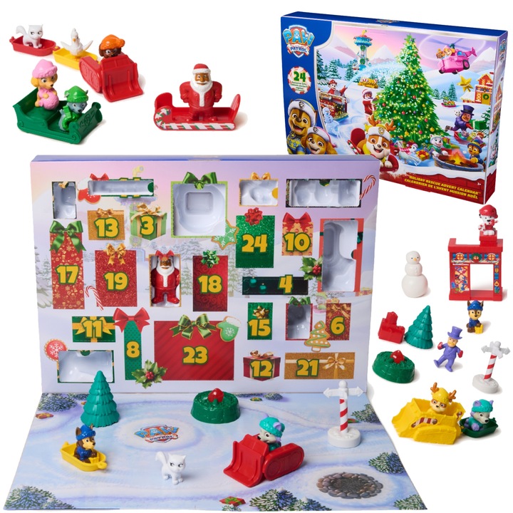 Calendarul de Advent Psi Patrol 24 figurine animale surpriza + accesorii de iarna 3+