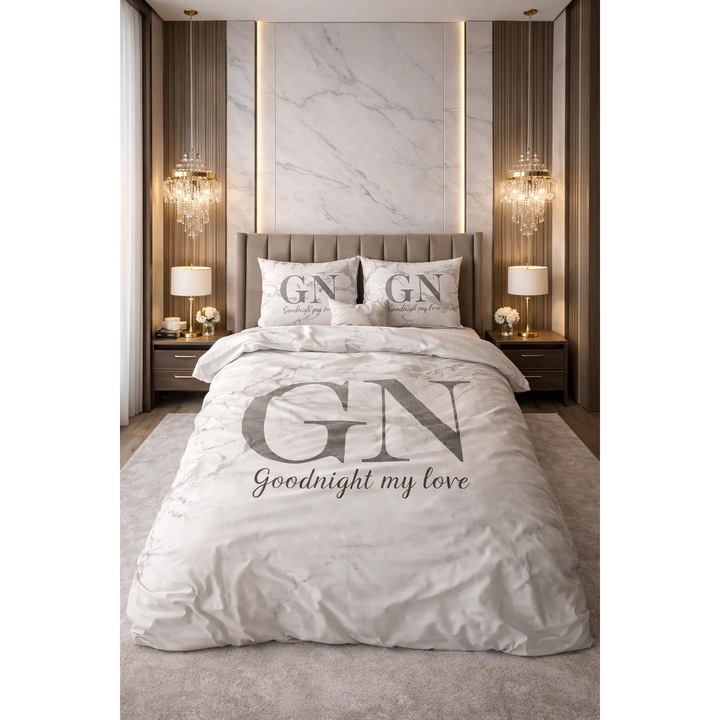 Set lenjerie de pat Sleeptime, microfibra 100%, antialergenic, gri, hua pilota 200x220cm, 2 fete perna 60x70cm