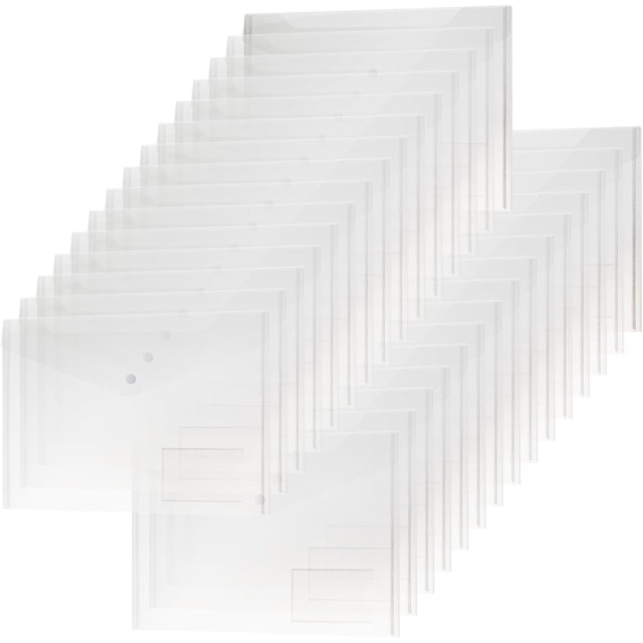 Set mape documente H&S, 30 bucati, A4, plastic, transparent, 33.5x23.5cm, inchidere capsa