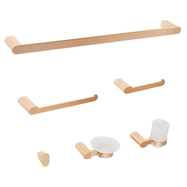 Set 6 accesorii baie Beliani Paracas, auriu lucios, aluminiu, 59x8x3cm