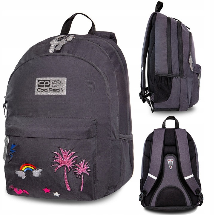 Ученическа раница CoolPack, Hippie Sparkling Badges Grey, 31 x 45 x 18 cm, Многоцветен