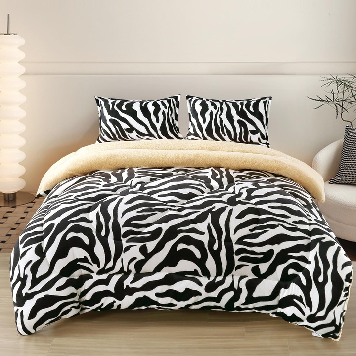 Set Pilota Cocolino 3 Piese, Alb/Negru, 200x230cm, cu 2 Fete de Perna 50x70cm