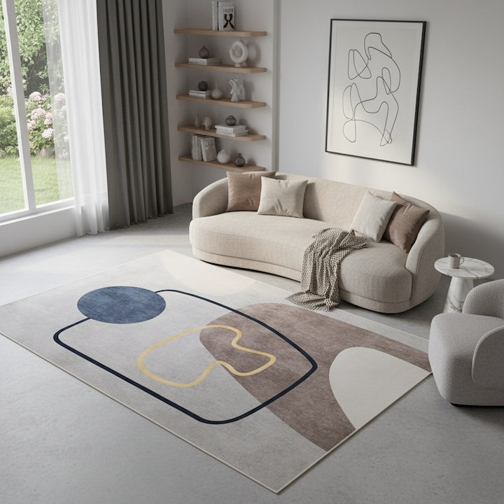 Covor, Tapiso, Crystal Print Nora, 200 x 300 cm, Maro, Inaltime Fir 5 mm, OEKO-TEX, Pentru Living, Dormitor, Rezistent La UV, Rezistent La Pete, Lavabil, Usor de curatat, Rezistent La Intemperii, Impermeabil