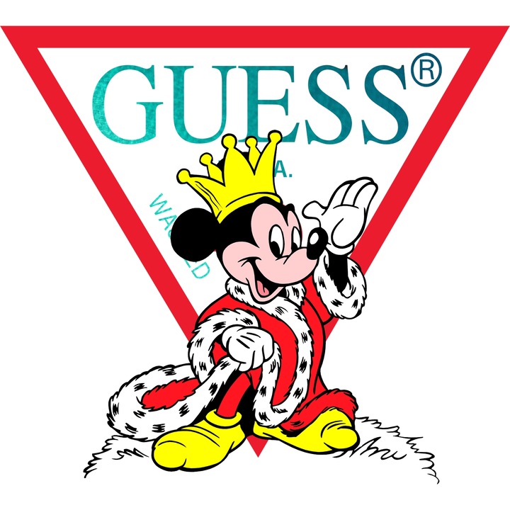 Sticker Adeziv Cu Mickey si Minnie, Cu Textul "Guess" - Design 50, cu Margini Albe, PVC Vinyl 90CM
