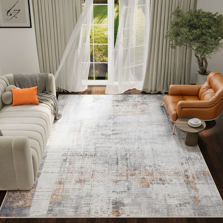 Covor, Tapiso, Dove Print ASH, 200 x 300 cm, Gri, Inaltime Fir 7 mm, OEKO-TEX, Pentru Living, Dormitor, Rezistent La UV, Rezistent La Pete, Lavabil, Usor de curatat, Rezistent La Intemperii, Impermeabil