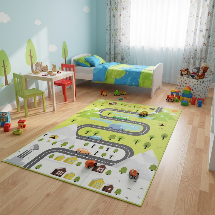 Covor, Tapiso, Crystal Print Kids, 180 x 250 cm, Multicolor, Inaltime Fir 5 mm, OEKO-TEX, Pentru Living, Camera Copiilor, Rezistent La UV, Rezistent La Pete, Lavabil, Usor de curatat, Rezistent La Intemperii, Impermeabil