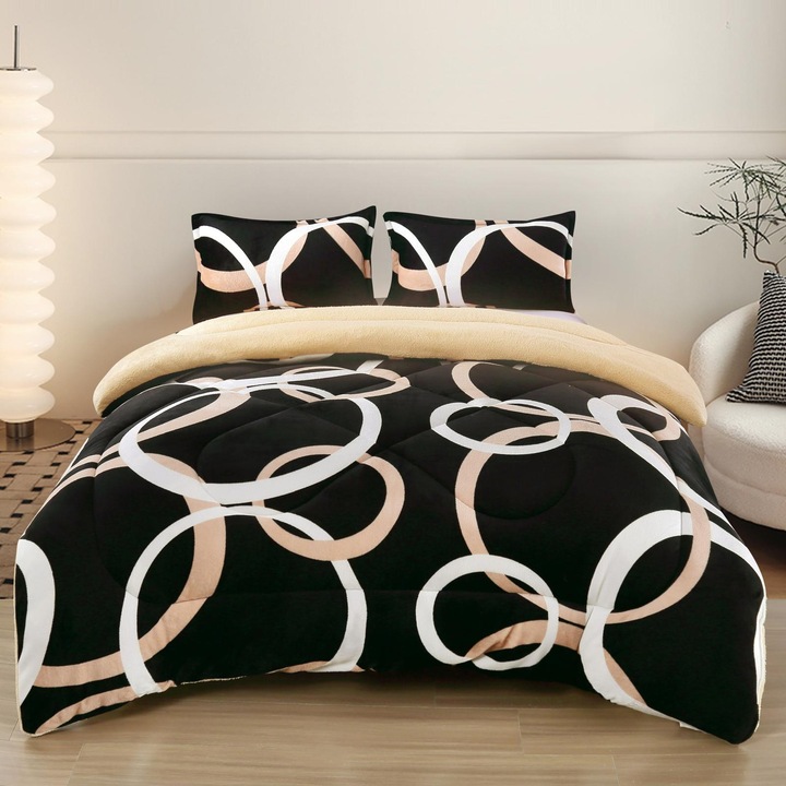 Set Pilota Cocolino 3 Piese, Negru, 200x230cm, cu 2 Fete de Perna 50x70cm