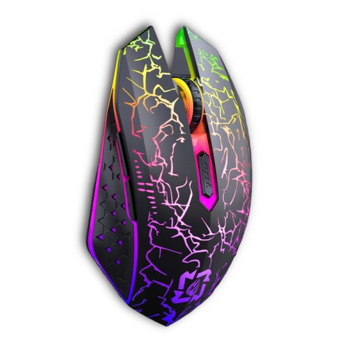 Безжична гейминг мишка, напукан дизайн, двойна връзка Bluetooth + 2.4G, черна, ергономична