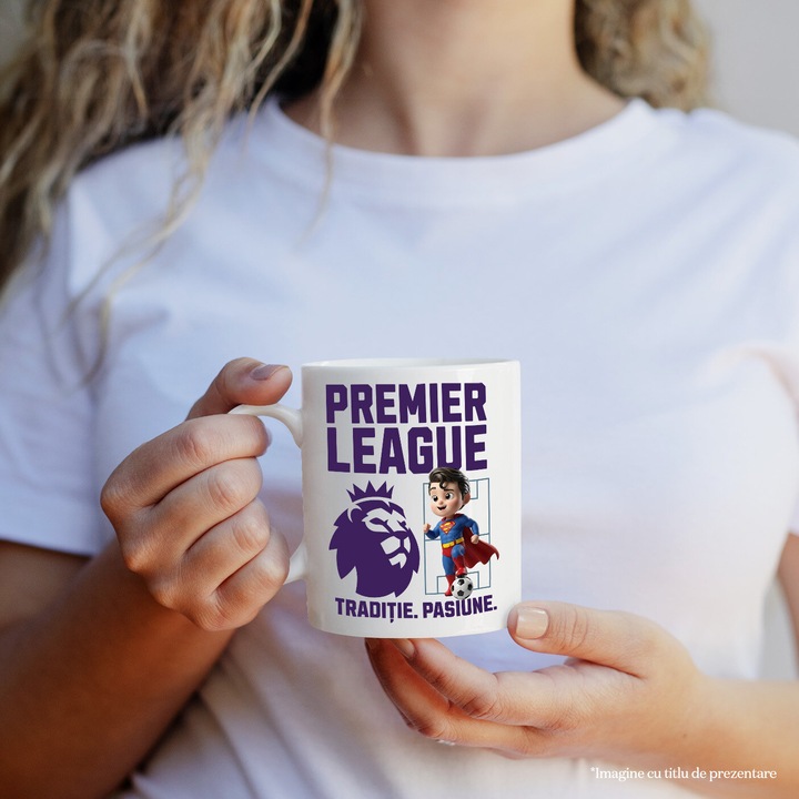 Cana cu Superman, si Echipa de Fotbal Premier League, Ceramica, 330ML, Cu Maner si Interior Alb