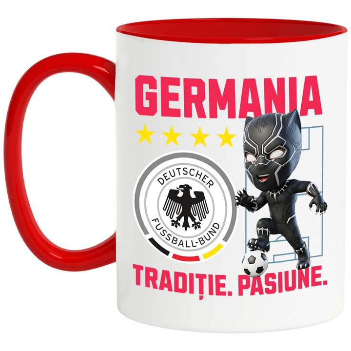 Cana cu Pantera Neagra, si Echipa de Fotbal Germania Echipa Nationala, Ceramica, 330ML, Cu Maner si Interior Rosu