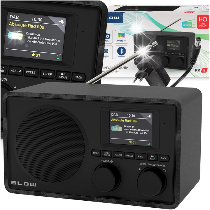 Radio portabil cu ceas Blow, DAB+ FM, Bluetooth, 210x129x121mm, negru