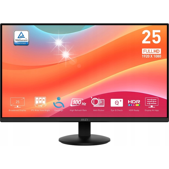 MSI PRO MP252L 25" LCD monitor, IPS, Full HD 1920x1080, 100Hz, tükröződésmentes, fekete