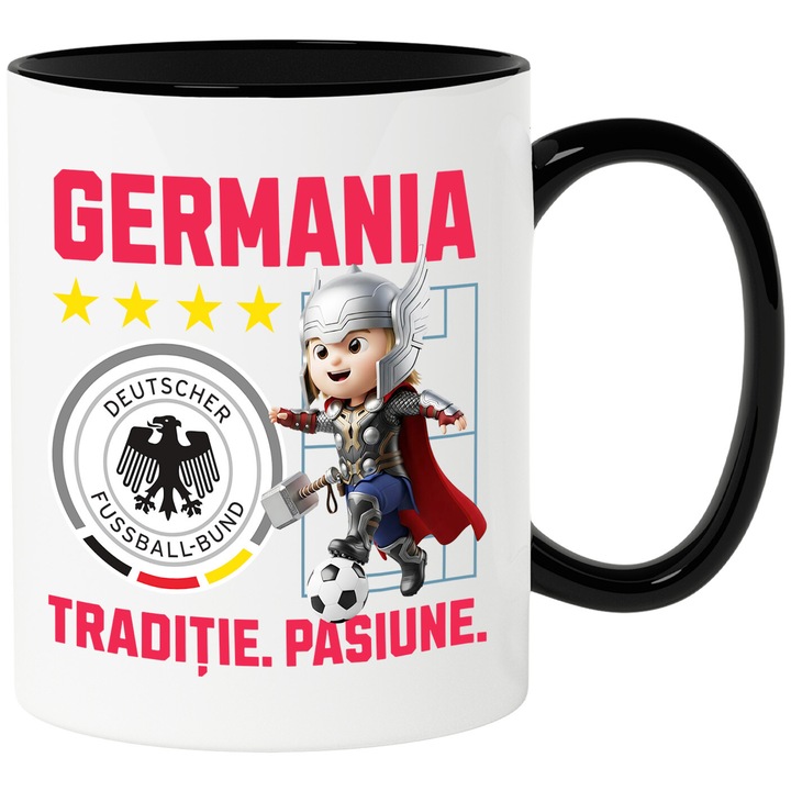 Cana cu Thor, si Echipa de Fotbal Germania Echipa Nationala, Ceramica, 330ML, Cu Maner si Interior Negru
