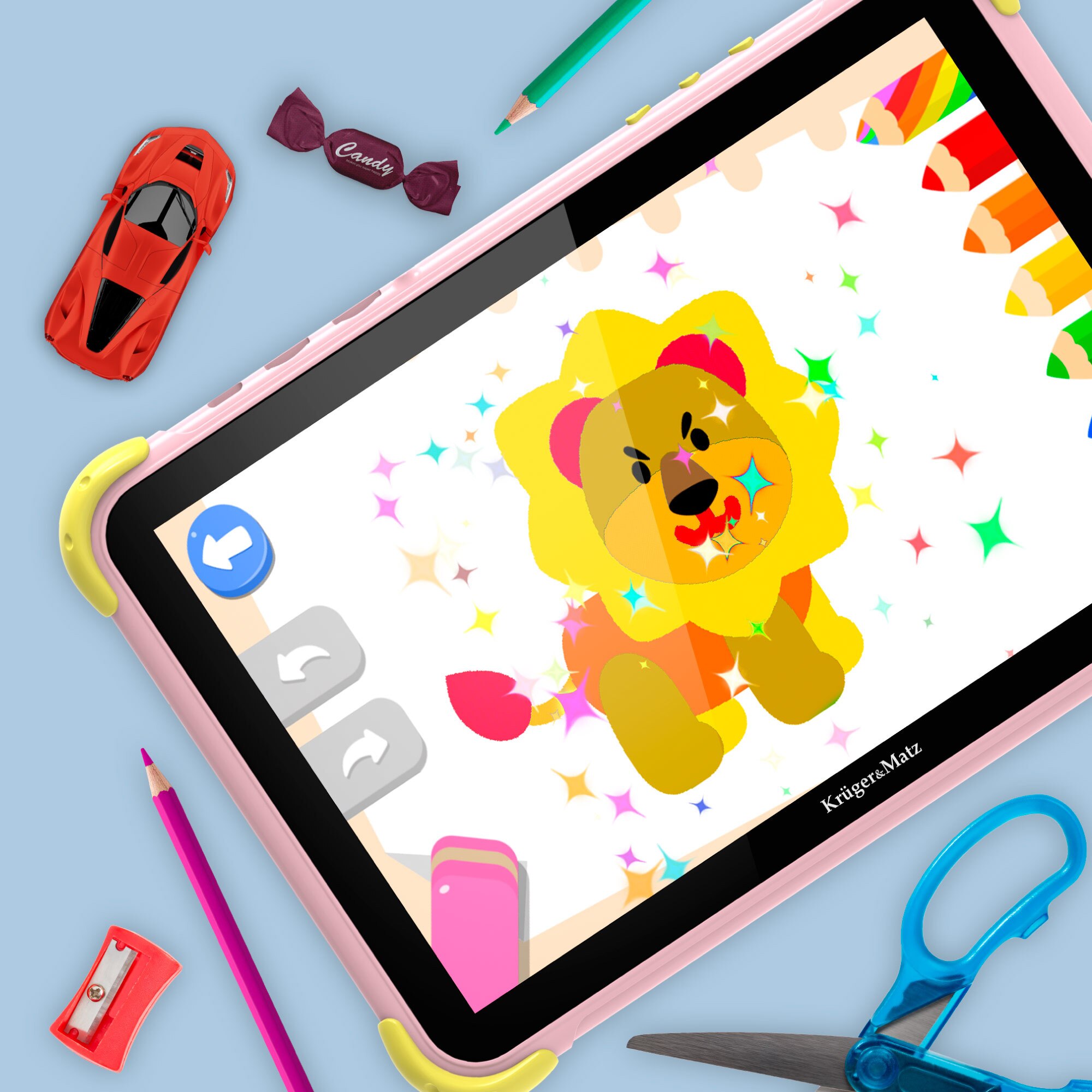 Tableta pentru copii Kruger&Matz FUN 1008, 10,1", 4GB RAM, 64GB, roz, 162x180x17,5mm, LTE, WiFi, GPS, Android 13