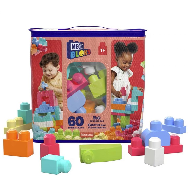 Seturi de constructie Mega Bloks, ECO roz, 60 de piese, pentru copii de la 1 an
