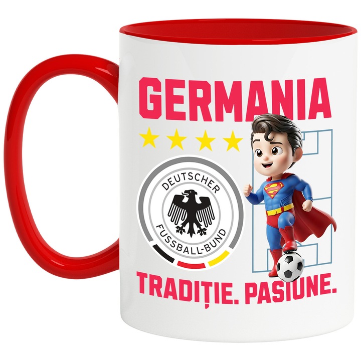 Cana cu Superman, si Echipa de Fotbal Germania Echipa Nationala, Ceramica, 330ML, Cu Maner si Interior Rosu