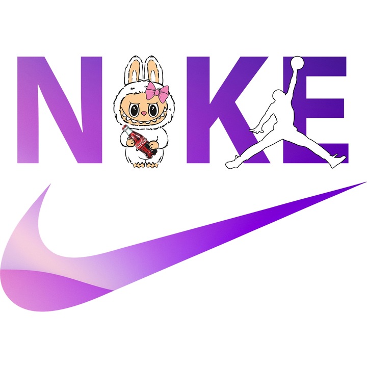 Sticker Adeziv Cu Labubu, Cu Textul "Nike Jordan" - Design 1, cu Margini Albe, PVC Vinyl 70CM