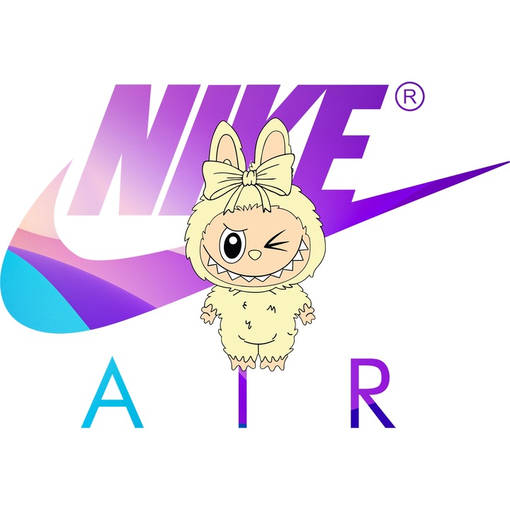 Sticker Adeziv Cu Labubu, Cu Textul "Nike Air" - Design 4, cu Margini Albe, PVC Vinyl 15CM