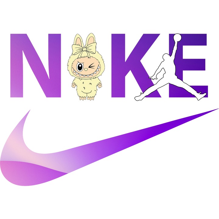 Sticker Adeziv Cu Labubu, Cu Textul "Nike Jordan" - Design 4, cu Margini Albe, PVC Vinyl 90CM