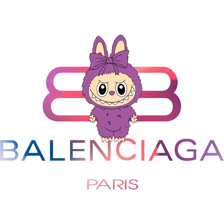 Sticker Adeziv Cu Labubu, Cu Textul "Balenciaga Paris" - Design 5, cu Margini Albe, PVC Vinyl 28CM