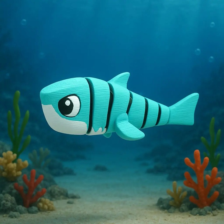 Figurina snapjaw shark, PrintForge®, printata 3D, model articulat, 8x4x4 cm, fabricata din PLA, fara BPA, Albastru