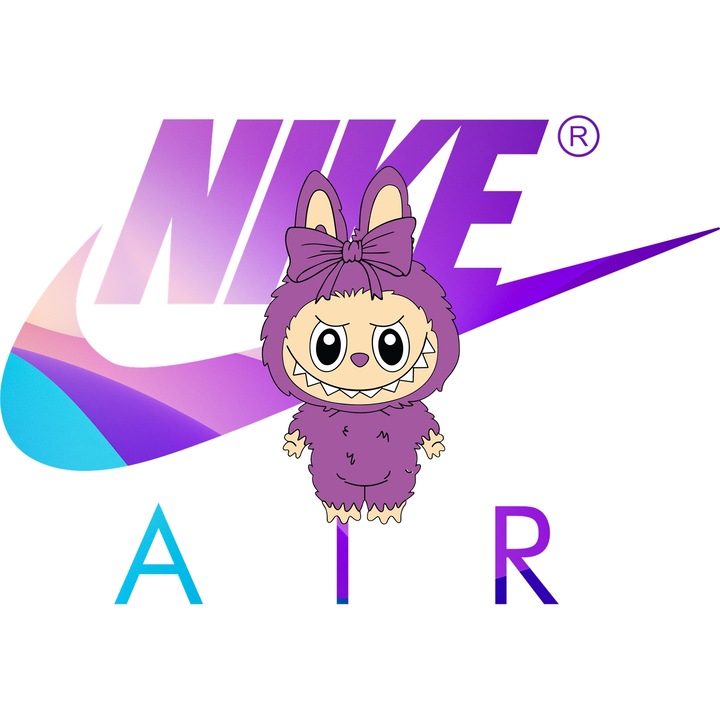 Sticker Adeziv Cu Labubu, Cu Textul "Nike Air" - Design 5, cu Margini Albe, PVC Vinyl 28CM