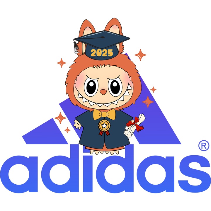 Sticker Adeziv Cu Labubu, Cu Textul "Adidas" - Design 17, cu Margini Albe, PVC Vinyl 10CM