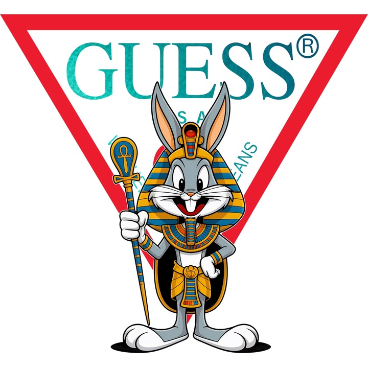 Sticker Adeziv Cu Bugs Bunny, Cu Textul "Guess" - Design 22, cu Margini Albe, PVC Vinyl 50CM