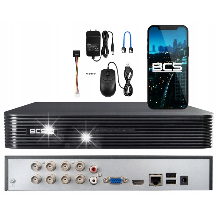 8 csatornás rögzítő BCS-B-XVR0801, 5Mpx, H.265, 1 HDD foglalat, 260x243x46mm