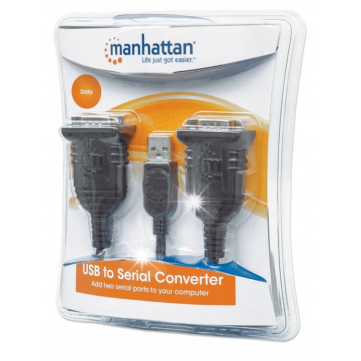 Адаптер USB Manhattan 2x RS232/COM, 45 см, черен