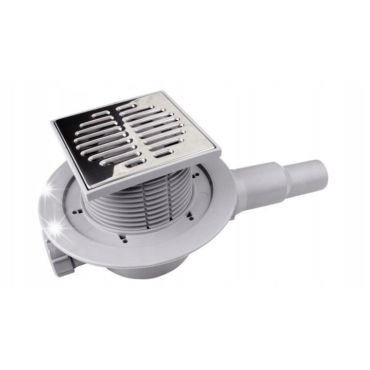 Wpust podlogowy McAlpine 115x115mm, crom lucios, din otel inoxidabil, cu evacuare laterala