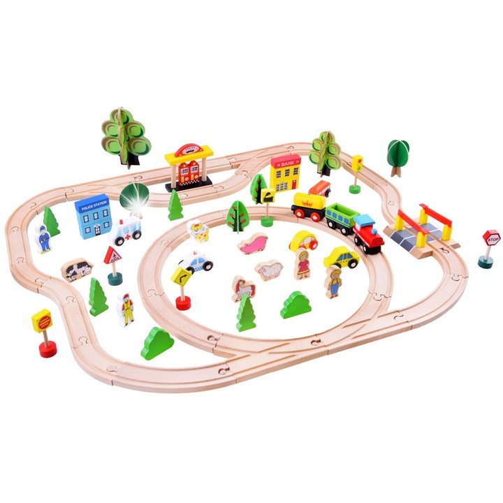Комплект дървено влакче 80 елемента, Jokomisiada, дължина 360см, цветно