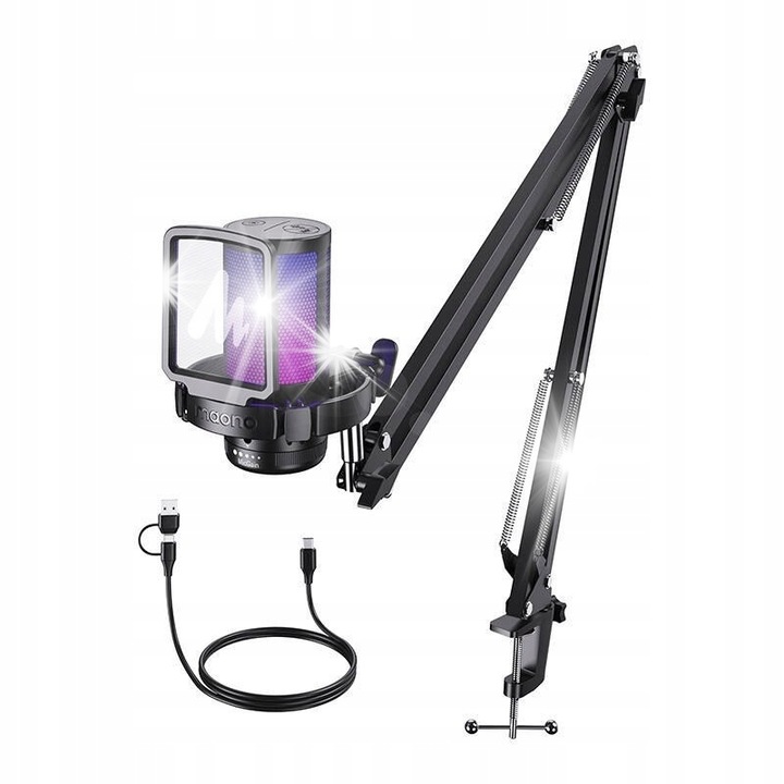 Геймърски микрофон Maono DGM20S, черен, кардиоидно заснемане, с осветление, пълен комплект