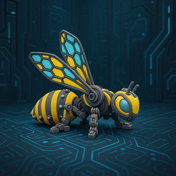 Figurina mecha bee, PrintForge®, printata 3D, model articulat, 10x8x4 cm, fabricata din PLA, fara BPA, Multicolor