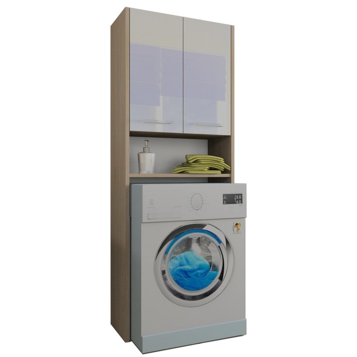 Dulap pentru masina de spalat Gindo, LUNA, 64cm, alb, 3 polite ajustabile, inaltime 176cm, latime 64cm, adancime 30cm