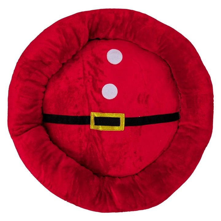 Pat Craciun pentru Caini Shopiens, Rotund, Rosu, 60x12cm, Baza Antiderapanta, cu Cureaua Mos Craciun