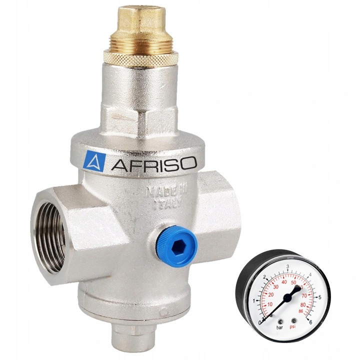 Reductor presiune apa Afriso BPR cu manometru, alama, 3/4", 74x68x128mm