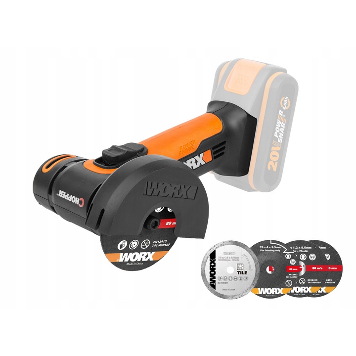 Polizor mini, Worx, 76mm, 20V, 3 lame, Negru / Portocaliu
