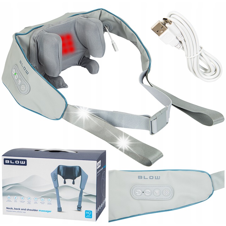 Masajer cervical si pentru spate, 3D, incalzire, fara fir, 2000 mAh, Blow