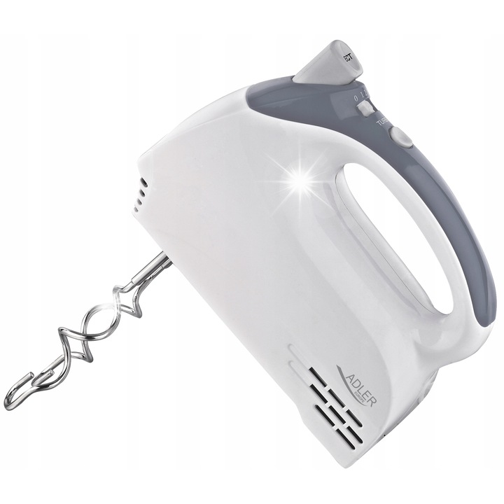 Ръчен миксер, Adler, 550 W, 5 скорости, комплект с аксесоари, бял