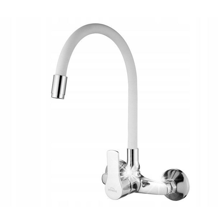 Кухненски смесител Invena Verso, хром/бял, стенен монтаж, с гъвкав чучур