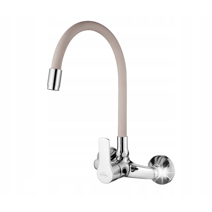 Санитарен смесител Verso, гъвкав чучур, хром/бежов, стенен монтаж