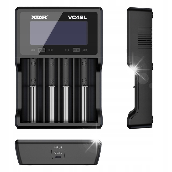 Incarcator Xtar VC4SL pentru acumulatori cilindrici Li-Ion/Ni-MH/Ni-CD, 4 sloturi, negru, 156x115,5x35mm