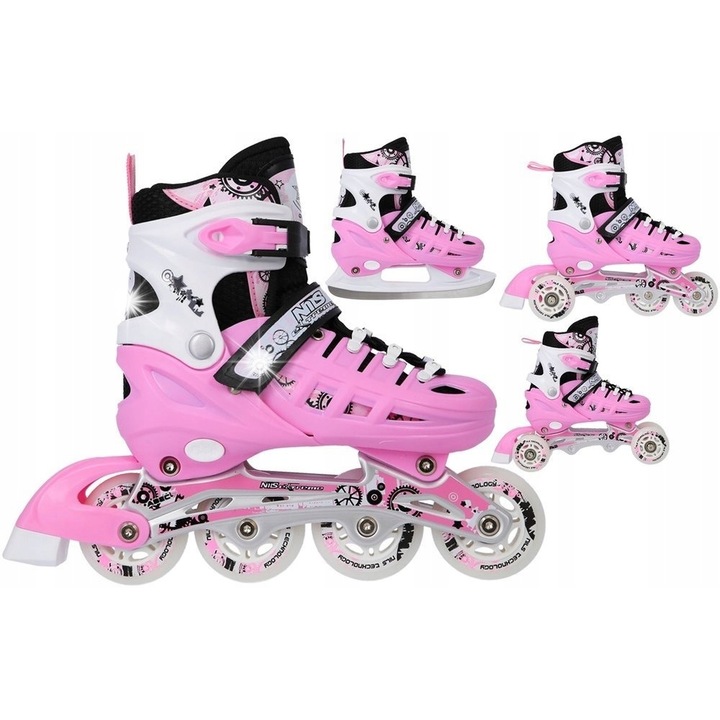 Комплект ролери Nils Extreme NH10905, розов, 31-34, 4 в 1: ролери, кънки