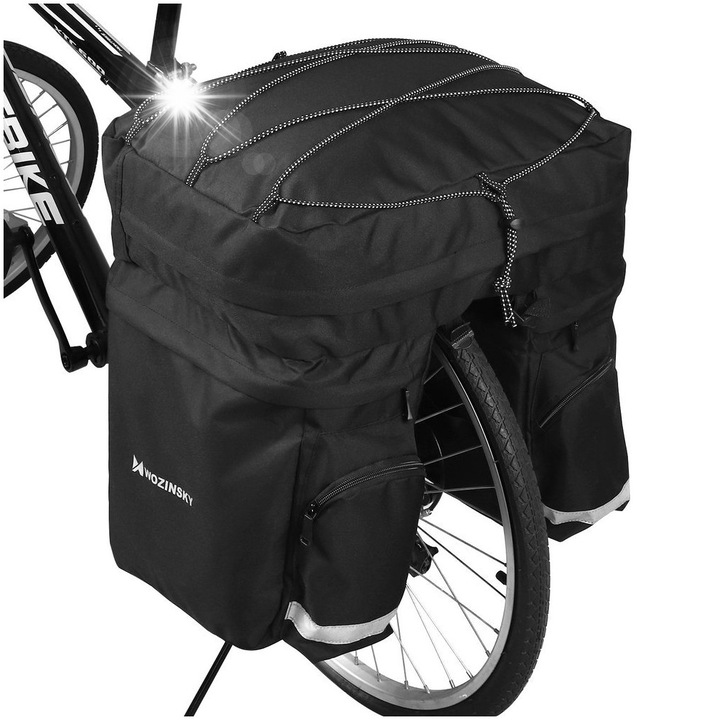 Чанта за велосипед, Wozinsky, WBB13BK, 60 L, водоустойчива, светлоотразителни елементи, 50x45x35см, черна