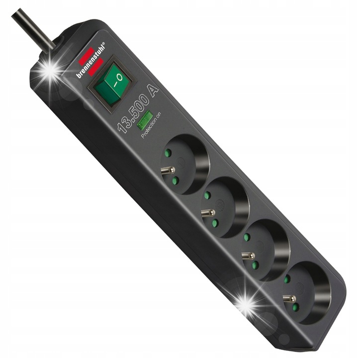 Разклонител Brennenstuhl Eco-Line, 4 гнезда, 1.5м, защита от пренапрежение, черен
